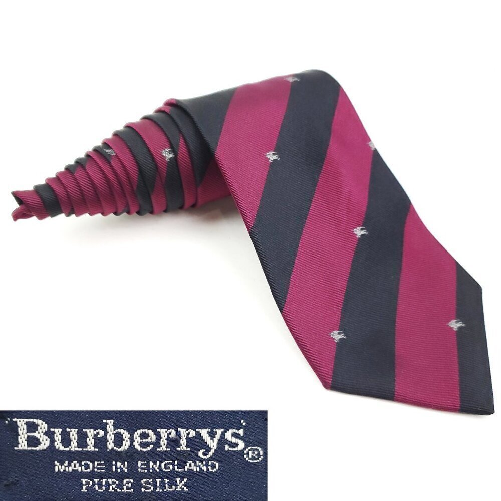Burberrys' Vintage Neck Tie Silk Striped Knight Horse Logo Made England 56"